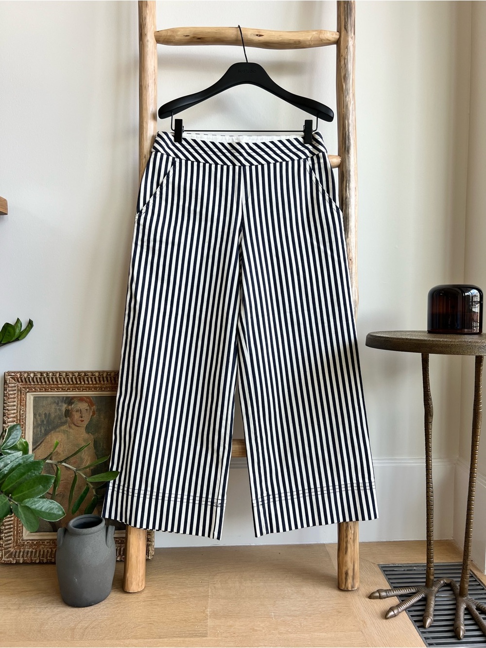 Trina Turk - Nautical Navy and White Vertical Stripe Wide-Leg Capris
